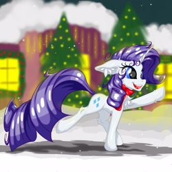 Size: 2500x2500 | Tagged: safe, artist:rurihal, character:rarity, species:pony, species:unicorn, episode:hearth's warming eve, g4, my little pony: friendship is magic, clothing, cutie mark, female, floppy ears, mare, scarf, smiling, solo
