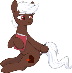 Size: 400x406 | Tagged: safe, artist:hirundoarvensis, oc, oc:cherry cordial, species:earth pony, species:pony, male, notebook, pen, solo, stallion