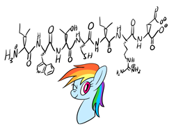 Size: 1239x931 | Tagged: source needed, safe, artist:notadeliciouspotato, character:rainbow dash, species:pegasus, species:pony, bust, chemistry, chemistry joke, female, iwtcird, looking at you, mare, meme, one eye closed, science, simple background, smiling, solo, white background, wink