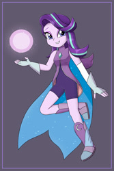 Size: 1000x1500 | Tagged: safe, artist:mew-me, character:starlight glimmer, my little pony:equestria girls, cape, clothing, cosplay, costume, crossover, cute, female, fingerless gloves, glimmer (she-ra), glimmerbetes, gloves, magic, namesake, pun, she-ra, she-ra and the princesses of power, smiling, solo, visual gag