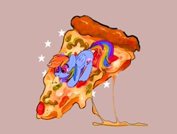Size: 1131x854 | Tagged: safe, artist:poneko-chan, character:rainbow dash, species:pegasus, species:pony, cute, dashabetes, eating, female, food, mare, pizza, ponies in food, simple background, solo, stars, that pony sure does love pizza