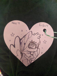 Size: 2429x3238 | Tagged: safe, artist:appledew, species:pegasus, species:pony, glasses, irl, male, mikey way, my chemical romance, photo, plushie tag, ponified, solo, stallion, traditional art