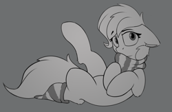Size: 2242x1466 | Tagged: safe, artist:rexyseven, oc, oc:rusty gears, species:pony, clothing, female, mare, monochrome, scarf, sock, solo