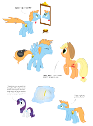 Size: 3300x4440 | Tagged: safe, artist:midwestbrony, character:applejack, character:rarity, oc, oc:harmony star, species:earth pony, species:pony, species:unicorn, glowing horn, horn, magic, mirror, simple background, telekinesis, transparent background
