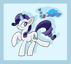 Size: 2100x1874 | Tagged: safe, artist:notadeliciouspotato, character:rarity, species:pony, species:unicorn, abstract background, fabric, female, gem, mare, raised hoof, smiling, solo, spool