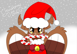 Size: 7016x4961 | Tagged: safe, artist:syncedsart, oc, oc:autumn splash, species:hippogriff, absurd resolution, bust, candy, candy cane, christmas, christmas outfit, clip studio paint, clothing, cute, digital art, drawing, food, hat, hippogriff oc, holiday, male, santa hat, simple background, snow, snowfall, solo