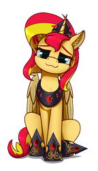 Size: 2185x3806 | Tagged: safe, artist:dacaoo, character:sunset shimmer, species:alicorn, species:pony, alicornified, crown, cute, ear fluff, female, high res, jewelry, looking at you, mare, owo, race swap, rainbow, regalia, shimmerbetes, shimmercorn, simple background, solo, transparent background