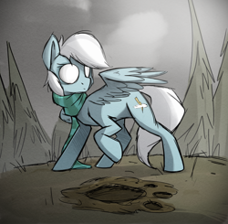 Size: 1832x1793 | Tagged: safe, artist:rexyseven, oc, species:pony, clothing, don't starve, don't starve together, female, forest, mare, paw prints, ponified, raised hoof, scarf, solo, spread wings, wings