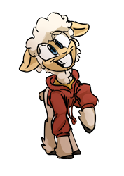 Size: 1296x1828 | Tagged: safe, artist:jimmyjamno1, oc, oc only, oc:jimmyjam, species:sheep, 2020 community collab, derpibooru community collaboration, clothing, hoodie, simple background, smiling, solo, transparent background