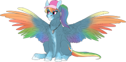 Size: 3961x1965 | Tagged: safe, artist:loladotz, character:rainbow dash, species:pony, alternate design, backwards cutie mark, cap, clothing, colored wings, female, hat, multicolored wings, rainbow wings, solo, whistle, wings