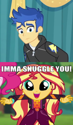 Size: 532x908 | Tagged: safe, artist:mlpfan3991, character:flash sentry, character:sunset shimmer, ship:flashimmer, episode:wake up!, g4, my little pony: equestria girls, my little pony:equestria girls, spoiler:choose your own ending (season 2), spoiler:eqg series (season 2), caption, female, geode of empathy, image macro, magical geodes, male, meme, shipping, straight, text