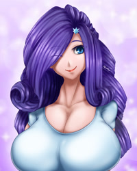 Size: 960x1200 | Tagged: safe, artist:fenrox, character:rarity, species:human, big breasts, breasts, busty rarity, cleavage, clothing, digital art, female, huge breasts, humanized, solo