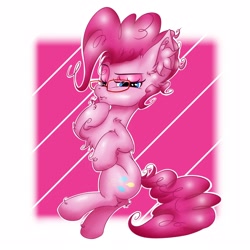 Size: 2500x2500 | Tagged: safe, artist:rurihal, character:pinkie pie, species:earth pony, species:pony, chest fluff, ear fluff, female, glasses, hoof fluff, solo, thinking