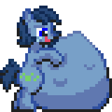 Size: 160x160 | Tagged: safe, artist:kelvin shadewing, oc, oc only, oc:huckleberry bleu, species:earth pony, species:pony, belly, impossibly large belly, male, pixel art, simple background, solo, sprite, stallion, transparent background, vore