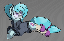 Size: 2769x1754 | Tagged: safe, artist:rexyseven, oc, oc only, oc:whispy slippers, species:earth pony, species:pony, clothing, female, glasses, mare, prone, slippers, socks, solo, sweater, turtleneck