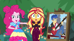 Size: 1280x716 | Tagged: safe, artist:mlpfan3991, edit, edited screencap, screencap, character:flash sentry, character:pinkie pie, character:sunset shimmer, ship:flashimmer, episode:best trends forever, equestria girls:sunset's backstage pass, g4, my little pony: equestria girls, my little pony:equestria girls, spoiler:eqg series (season 2), female, geode of empathy, magical geodes, male, music festival outfit, shipping, straight