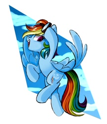 Size: 1300x1499 | Tagged: safe, artist:thieftea, character:rainbow dash, species:pegasus, species:pony, abstract background, cloud, cute, dashabetes, female, flying, goggles, mare, open mouth, profile, sky, solo, spread wings, wings