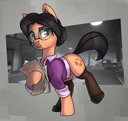 Size: 2064x1960 | Tagged: safe, artist:rexyseven, species:earth pony, species:pony, clothing, female, glasses, mare, miss pauling, ponified, shirt, solo, team fortress 2