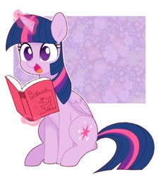 Size: 1082x1200 | Tagged: safe, artist:ch-chau, character:twilight sparkle, character:twilight sparkle (alicorn), species:alicorn, species:pony, book, bookhorse, cute, female, glowing horn, horn, magic, mare, open mouth, sitting, smiling, solo, telekinesis, twiabetes
