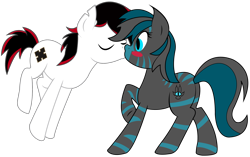 Size: 1994x1252 | Tagged: safe, artist:theironheart, base used, oc, oc only, oc:crooked cross, oc:zh3sh1re, species:earth pony, species:pony, blush sticker, blushing, earth pony oc, eyes closed, kissing, raised hoof, simple background, transparent background