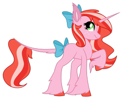 Size: 1911x1551 | Tagged: safe, artist:koloredkat, oc, oc only, species:classical unicorn, species:pony, species:unicorn, bow, cloven hooves, ear fluff, freckles, hair bow, hoof fluff, horn, leonine tail, raised hoof, simple background, solo, tail bow, transparent background, unicorn oc, unshorn fetlocks