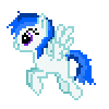 Size: 100x100 | Tagged: safe, artist:theironheart, base used, oc, oc only, oc:electra beats, species:pegasus, species:pony, animated, female, flying, gif, mare, pegasus oc, pixel art, simple background, smiling, solo, transparent background, wings