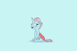 Size: 3233x2155 | Tagged: safe, artist:gd_inuk, character:ocellus, species:changeling, species:reformed changeling, blushing, cute, cyan background, diaocelles, dilated pupils, female, high res, open mouth, sitting, solo