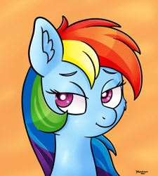 Size: 2700x3000 | Tagged: safe, artist:yelowcrom, character:rainbow dash, species:pegasus, species:pony, bedroom eyes, bust, cute, female, mare, solo