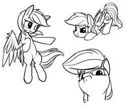 Size: 1200x1033 | Tagged: safe, artist:dacaoo, character:rainbow dash, species:pegasus, species:pony, black and white, female, grayscale, lineart, mare, monochrome, solo