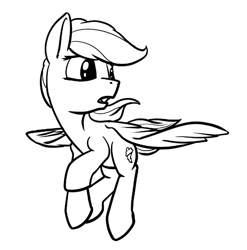 Size: 563x569 | Tagged: safe, artist:dacaoo, character:rainbow dash, species:pegasus, species:pony, female, flying, lineart, mare, monochrome, simple background, solo, white background