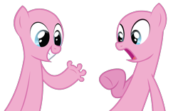 Size: 1228x766 | Tagged: safe, artist:theironheart, oc, oc only, species:earth pony, species:pony, episode:too many pinkie pies, g4, my little pony: friendship is magic, :o, base, duo, earth pony oc, female, grin, hoof fingers, mare, open mouth, shocked, simple background, smiling, transparent background, underhoof, wide eyes