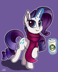 Size: 2100x2600 | Tagged: safe, artist:sadtrooper, character:rarity, species:pony, species:unicorn, clothing, coffee, coffee cup, cup, female, magic, mare, scarf, simple background, solo, starbucks, white outline