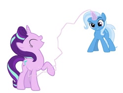 Size: 1024x777 | Tagged: safe, artist:diana173076, character:starlight glimmer, character:trixie, species:pony, species:unicorn, ship:startrix, episode:magic duel, g4, my little pony: friendship is magic, adorable distress, comedy, cute, cuteness overload, dawwww, diatrixes, eyes closed, female, glimmerbetes, laser beam, laughing, lesbian, magic, mare, mischievous grin, one hoof raised, raised eyebrow, reference, shipping, smiling, smirk, tickle beam, tickle torture, tickling, ticklish tummy