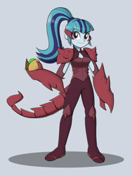 Size: 1200x1600 | Tagged: safe, artist:mew-me, character:sonata dusk, my little pony:equestria girls, clothing, cosplay, costume, crossover, female, food, gray background, scorpia, she-ra, she-ra and the princesses of power, simple background, solo, taco