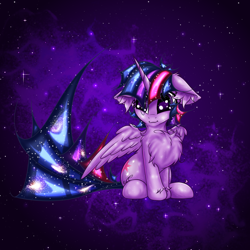 Size: 2500x2500 | Tagged: safe, artist:rurihal, character:twilight sparkle, character:twilight sparkle (alicorn), species:alicorn, species:pony, chest fluff, ear fluff, ethereal mane, female, floppy ears, galaxy mane, solo, space, stars