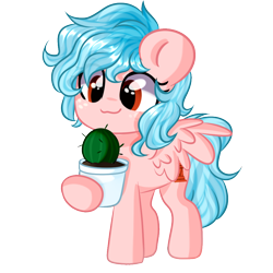Size: 1000x1000 | Tagged: safe, artist:thieftea, character:cozy glow, species:pegasus, species:pony, alternate hairstyle, cactus, chibi, commission, cozybetes, cute, female, filly, potted plant, simple background, solo, transparent background, ych result