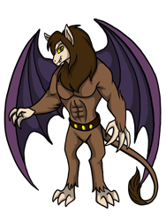 Size: 1536x2048 | Tagged: safe, artist:melspyrose, character:scorpan, species:gargoyle, abs, belt, claws, looking at you, muscular male, pecs, simple background, tail, teeth, transparent background, wings