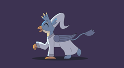 Size: 4488x2452 | Tagged: safe, artist:gd_inuk, character:gallus, species:griffon, clothing, cute, dark, eyes closed, gallabetes, happy, hat, high res, lighting, male, nightcap, nightgown, open mouth, pajamas, purple background, simple background