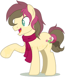Size: 1280x1515 | Tagged: safe, artist:otakuchicky1, oc, oc:rose bud, parent:doctor whooves, parent:roseluck, parents:doctorrose, species:pony, clothing, male, offspring, scarf, simple background, solo, stallion, transparent background