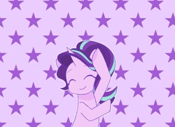 Size: 1100x800 | Tagged: safe, artist:ch-chau, character:starlight glimmer, species:pony, species:unicorn, abstract background, anime, dancing, eyes closed, female, keep your hands off eizouken, mare, parody, smiling, solo, starry background