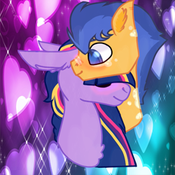 Size: 831x830 | Tagged: safe, artist:bublebee123, character:flash sentry, character:twilight sparkle, character:twilight sparkle (alicorn), species:alicorn, species:pegasus, species:pony, ship:flashlight, alternate hairstyle, blushing, bust, chest fluff, ear fluff, eyes closed, female, male, mare, markings, neck nuzzle, nuzzling, scar, shipping, stallion, straight