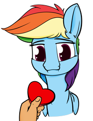 Size: 1001x1300 | Tagged: safe, artist:dacaoo, character:rainbow dash, species:human, species:pegasus, species:pony, episode:hearts and hooves day, g4, my little pony: friendship is magic, disembodied hand, female, hand, heart, holiday, mare, simple background, transparent background, valentine's day