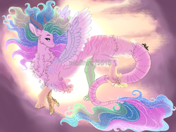 Size: 1200x900 | Tagged: safe, artist:malinraf1615, character:princess celestia, species:draconequus, celestequus, draconequified, ethereal mane, female, flowing mane, flowing tail, galaxy mane, majestic, solo, species swap, watermark