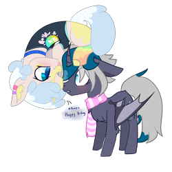 Size: 2500x2500 | Tagged: safe, artist:bublebee123, oc, oc only, oc:elizabat stormfeather, oc:lunar breeze, species:alicorn, species:bat pony, species:pony, species:unicorn, alicorn oc, bat pony alicorn, bat pony oc, birthday, birthday gift, blep, blushing, boop, chest fluff, clothing, collar, cute, ear fluff, ear piercing, earring, female, jewelry, leg fluff, mare, markings, ocbetes, piercing, rainbow socks, scarf, shirt, simple background, socks, striped socks, t-shirt, tongue out, transparent background