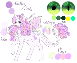 Size: 998x815 | Tagged: safe, artist:malinraf1615, oc, oc:crytal song belle, parent:spike, parent:sweetie belle, parents:spikebelle, species:dracony, chest fluff, color palette, cute, dragon eyes, eye, eyes, female, hybrid, interspecies offspring, offspring, one eye closed, reference sheet, simple background, solo, tongue out, transparent background, watermark, wink