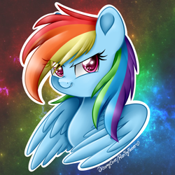 Size: 1000x1000 | Tagged: safe, artist:dreamyeevee, character:rainbow dash, species:pegasus, species:pony, badass, bust, cute, dashabetes, eye clipping through hair, female, mare, outline, solo, wings
