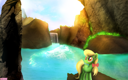 Size: 5120x3200 | Tagged: safe, artist:startledflowerpony, character:apple munchies, species:pony, absurd file size, apple family member, rock, solo, water, waterfall