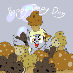 Size: 4000x4000 | Tagged: safe, artist:professionalpuppy, character:derpy hooves, species:pegasus, species:pony, absurd resolution, cute, derpabetes, derpy day, derpy day 2020, female, food, muffin, solo, that pony sure does love muffins