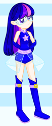 Size: 1157x2797 | Tagged: safe, artist:katnekobase, artist:kinkydoodle, artist:thieeur-nawng, base used, character:twilight sparkle, species:human, my little pony:equestria girls, abstract background, clothing, female, gloves, human coloration, humanized, long gloves, magic gaia, mask, smiling, solo, superhero