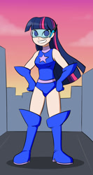 Size: 800x1500 | Tagged: safe, artist:mew-me, character:twilight sparkle, species:human, hands on hip, humanized, magic gaia, superhero